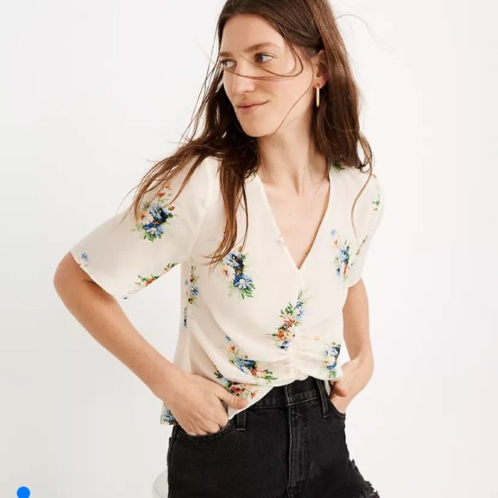 Madewell Silk Shirred-Front Top in Classic Corsage